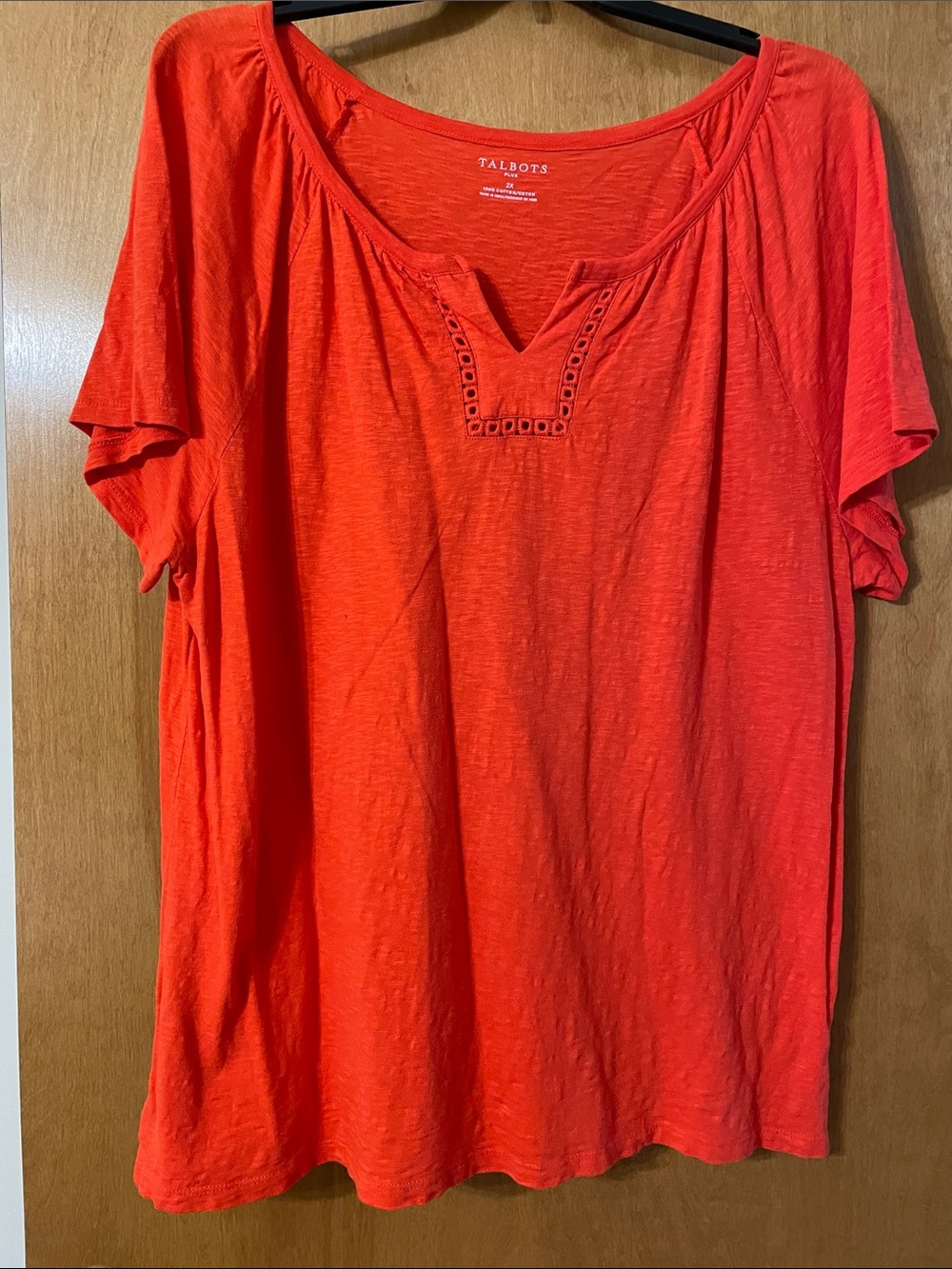 Talbots Orange Short-Sleeve Scoop Neck Tee with Eyelet Detail